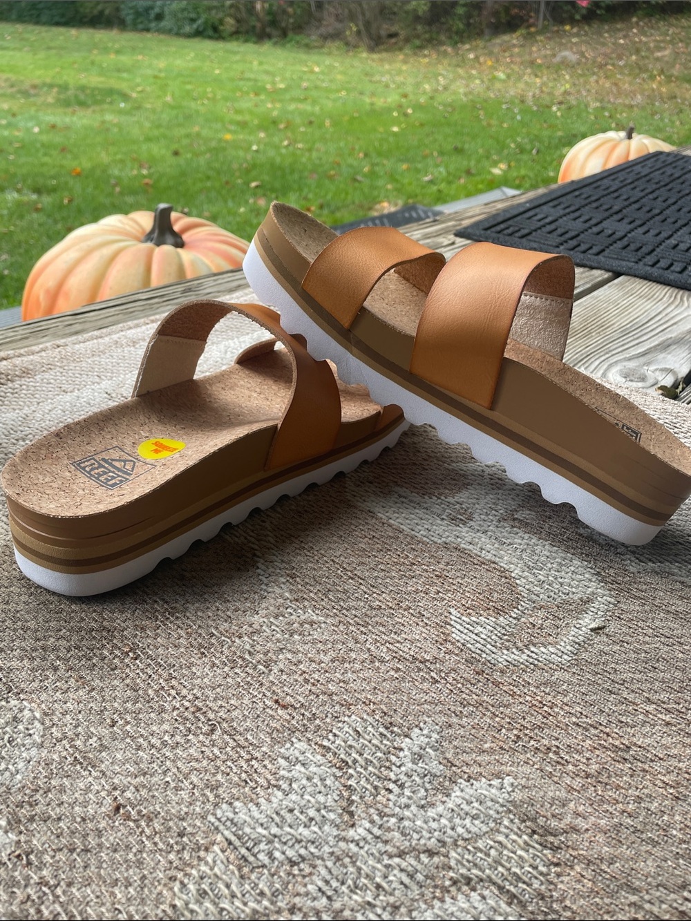Reef Women’s Tan Platform Slide Sandals with White Sole